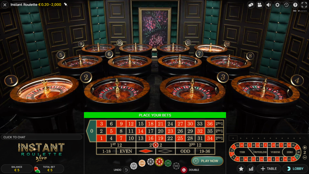 Instant Roulette: a mesa com 12 roletas da Evolution